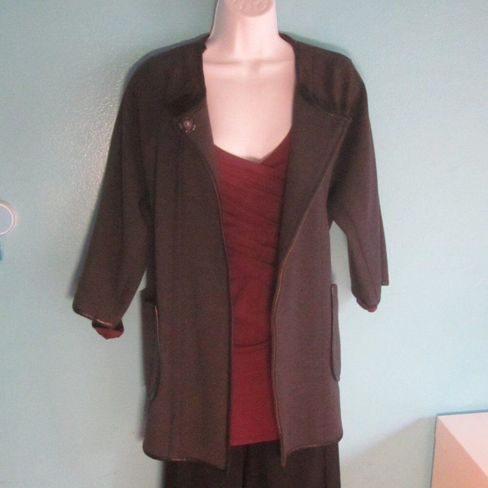 Cartonnier Anthropologie Womens M 3/4 Sleeve Gray Zip Front Coat with Pockets